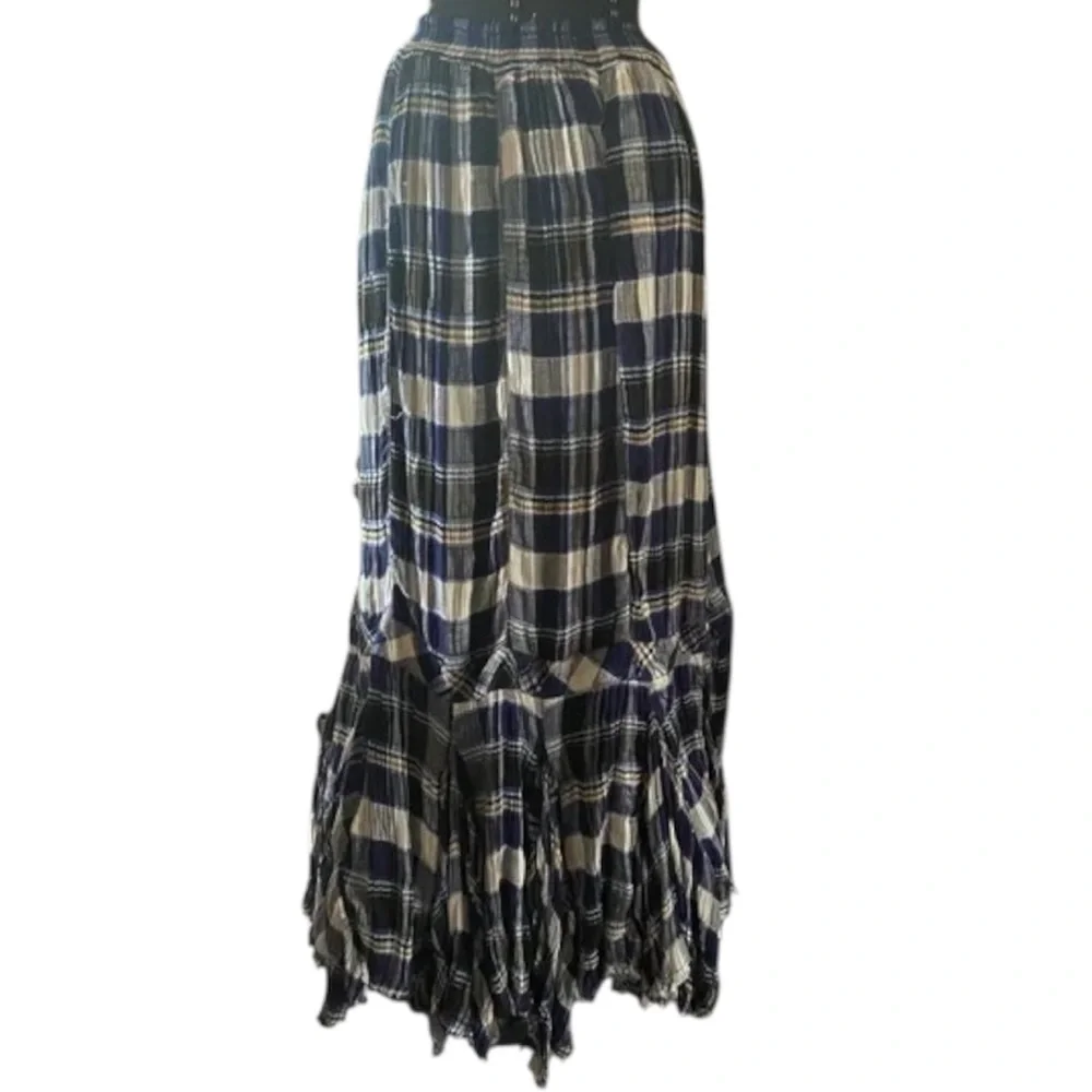 Free People FP One Bordeaux Plaid Maxi Skirt Tiered Size M Bohemian Grunge Punk - Picture 2 of 5
